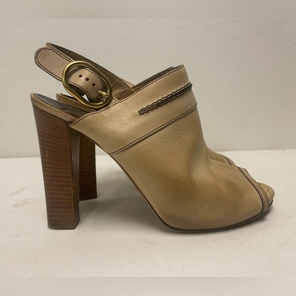 Chloe Made in Italy Slingback Peep Toe Heeled Mules in Tan Size 39 1/2 - Picture 4 of 9